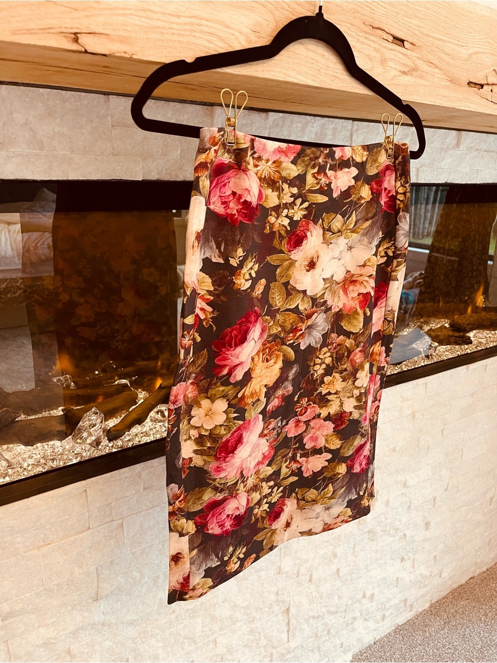 Botique Floral Print Pencil Skirt - Pink & Brown